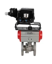 Кран шаровой DN.ru BV3232P(2pc)-FP-F-ISO-H Ду200 Ру16 полнопроходной двухходовой, нерж. сталь SS316, фланцевый, уплотнение - PTFE, с пневмоприводом PA-DA-160 двойного действия и с электропневматическим поворотным позиционером YT-1000RSN с обратной связью