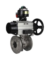 Кран шаровой DN.ru BV3232P(2pc)-FP-F-ISO-H Ду100 Ру16, полнопроходной фланцевый, нержавеющая сталь SS316, уплотнение - PTFE, с пневмоприводом PA-DA-105-1 двойного действия, с пневмораспределителем 4M310-08 220В, с БКВ APL-510N EX