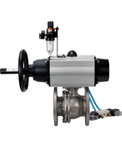 Кран шаровой DN.ru BV3232P(2pc)-FP-F-ISO-H Ду100 Ру16, полнопроходной фланцевый, нержавеющая сталь SS316, уплотнение - PTFE, с пневмоприводом PA-DA-105-1 двойного действия, с пневмораспределителем 4V320-10 220В, с БПВ AFC2000