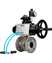 Кран шаровой DN.ru BV3232P(2pc)-FP-F-ISO-H Ду100 Ру16, полнопроходной фланцевый, нержавеющая сталь SS316, уплотнение - PTFE, с пневмоприводом PA-DA-105-1 двойного действия, с пневмораспределителем 4V320-10 220В, с БКВ APL-210N, с БПВ AFC2000