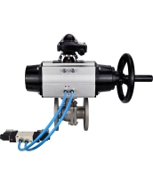 Кран шаровой DN.ru BV3232P(2pc)-FP-F-ISO-H Ду100 Ру16, полнопроходной фланцевый, нержавеющая сталь SS316, уплотнение - PTFE, с пневмоприводом PA-DA-105-1 двойного действия, с пневмораспределителем 4V320-10 220В, с БКВ APL-210N