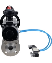 Кран шаровой DN.ru BV3232P(2pc)-FP-F-ISO-H Ду100 Ру16, полнопроходной фланцевый, нержавеющая сталь SS316, уплотнение - PTFE, с пневмоприводом PA-DA-105-1 двойного действия, с пневмораспределителем 4V320-10 220В, с БКВ APL-210N