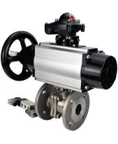 Кран шаровой DN.ru BV3232P(2pc)-FP-F-ISO-H Ду100 Ру16, полнопроходной фланцевый, нержавеющая сталь SS316, уплотнение - PTFE, с пневмоприводом PA-DA-105-1 двойного действия, с пневмораспределителем 4V320-10 220В, с БКВ APL-210N