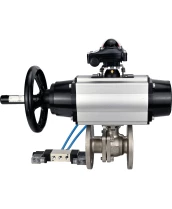 Кран шаровой DN.ru BV3232P(2pc)-FP-F-ISO-H Ду100 Ру16, полнопроходной фланцевый, нержавеющая сталь SS316, уплотнение - PTFE, с пневмоприводом PA-DA-105-1 двойного действия, с пневмораспределителем 4V320-10 220В, с БКВ APL-210N