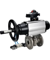 Кран шаровой DN.ru BV3232P(2pc)-FP-F-ISO-H Ду100 Ру16, полнопроходной фланцевый, нержавеющая сталь SS316, уплотнение - PTFE, с пневмоприводом PA-DA-105-1 двойного действия, с пневмораспределителем 4V320-10 220В, с БКВ APL-210N
