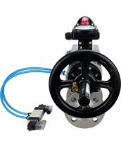 Кран шаровой DN.ru BV3232P(2pc)-FP-F-ISO-H Ду100 Ру16, полнопроходной фланцевый, нержавеющая сталь SS316, уплотнение - PTFE, с пневмоприводом PA-DA-105-1 двойного действия, с пневмораспределителем 4V320-10 220В, с БКВ APL-210N