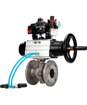 Кран шаровой DN.ru BV3232P(2pc)-FP-F-ISO-H Ду100 Ру16, полнопроходной фланцевый, нержавеющая сталь SS316, уплотнение - PTFE, с пневмоприводом PA-DA-105-1 двойного действия, с пневмораспределителем 4V320-10 220В, с БКВ APL-410N EX, с БПВ AFC2000