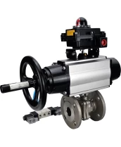 Кран шаровой DN.ru BV3232P(2pc)-FP-F-ISO-H Ду100 Ру16, полнопроходной фланцевый, нержавеющая сталь SS316, уплотнение - PTFE, с пневмоприводом PA-DA-105-1 двойного действия, с пневмораспределителем 4V320-10 220В, с БКВ APL-410N EX
