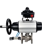 Кран шаровой DN.ru BV3232P(2pc)-FP-F-ISO-H Ду100 Ру16, полнопроходной фланцевый, нержавеющая сталь SS316, уплотнение - PTFE, с пневмоприводом PA-DA-105-1 двойного действия, с пневмораспределителем 4V320-10 220В, с БКВ APL-410N EX