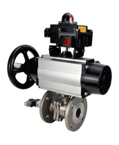 Кран шаровой DN.ru BV3232P(2pc)-FP-F-ISO-H Ду100 Ру16, полнопроходной фланцевый, нержавеющая сталь SS316, уплотнение - PTFE, с пневмоприводом PA-DA-105-1 двойного действия, с пневмораспределителем 4V320-10 220В, с БКВ APL-410N EX