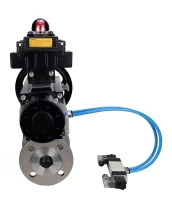 Кран шаровой DN.ru BV3232P(2pc)-FP-F-ISO-H Ду100 Ру16, полнопроходной фланцевый, нержавеющая сталь SS316, уплотнение - PTFE, с пневмоприводом PA-DA-105-1 двойного действия, с пневмораспределителем 4V320-10 220В, с БКВ APL-410N EX