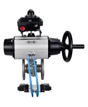 Кран шаровой DN.ru BV3232P(2pc)-FP-F-ISO-H Ду100 Ру16, полнопроходной фланцевый, нержавеющая сталь SS316, уплотнение - PTFE, с пневмоприводом PA-DA-105-1 двойного действия, с пневмораспределителем 4V320-10 220В, с БКВ APL-410N EX