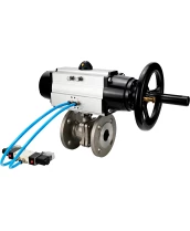 Кран шаровой DN.ru BV3232P(2pc)-FP-F-ISO-H Ду100 Ру16, полнопроходной фланцевый, нержавеющая сталь SS316, уплотнение - PTFE, с пневмоприводом PA-DA-105-1 двойного действия, с пневмораспределителем 4V320-08 220В