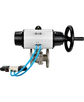 Кран шаровой DN.ru BV3232P(2pc)-FP-F-ISO-H Ду100 Ру16, полнопроходной фланцевый, нержавеющая сталь SS316, уплотнение - PTFE, с пневмоприводом PA-DA-105-1 двойного действия, с пневмораспределителем 4V320-10 220В