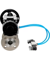 Кран шаровой DN.ru BV3232P(2pc)-FP-F-ISO-H Ду100 Ру16, полнопроходной фланцевый, нержавеющая сталь SS316, уплотнение - PTFE, с пневмоприводом PA-DA-105-1 двойного действия, с пневмораспределителем 4V320-10 220В