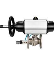 Кран шаровой DN.ru BV3232P(2pc)-FP-F-ISO-H Ду100 Ру16, полнопроходной фланцевый, нержавеющая сталь SS316, уплотнение - PTFE, с пневмоприводом PA-DA-105-1 двойного действия, с пневмораспределителем 4V320-10 220В