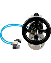 Кран шаровой DN.ru BV3232P(2pc)-FP-F-ISO-H Ду100 Ру16, полнопроходной фланцевый, нержавеющая сталь SS316, уплотнение - PTFE, с пневмоприводом PA-DA-105-1 двойного действия, с пневмораспределителем 4V320-10 220В