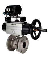 Кран шаровой DN.ru BV3232P(2pc)-FP-F-ISO-H Ду100 Ру16, полнопроходной фланцевый, нержавеющая сталь SS316, уплотнение - PTFE, с пневмоприводом PA-DA-105-1 двойного действия и с электропневматическим поворотным позиционером YT-1000RSN с обратной связью
