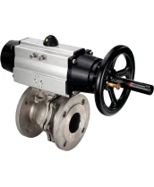 Кран шаровой DN.ru BV3232P(2pc)-FP-F-ISO-H Ду100 Ру16, полнопроходной фланцевый, корпус - нержавеющая сталь 316, уплотнение - PTFE, с пневмоприводом DN.ru PA-DA-105-1