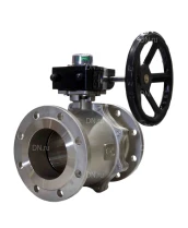Кран шаровой DN.ru BV3232P(2pc)-FP-F-ISO-H Ду25 Ру40 полнопроходной двухходовой, нержавеющая сталь, фланцевый, уплотнение - PTFE, с ISO-фланцем и редуктором DN.ru HGB RQN1-180Z с индикатором положения