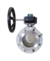 Кран шаровой DN.ru BV3232P(2pc)-FP-F-ISO-H Ду25 Ру40 полнопроходной двухходовой, нержавеющая сталь, фланцевый, уплотнение - PTFE, с ISO-фланцем и редуктором DN.ru HGB RQN1-180Z с индикатором положения