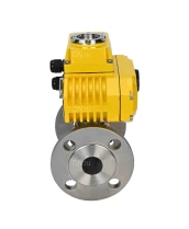 Кран шаровой DN.ru BV3131P(3pc)-FP-F-ISO-H Ду32 Ру40 трехсоставной из нержавеющей стали SS304, фланцевый, полнопроходной с электроприводом DN.ru QT-N-005EM-O1-380VAC-У1