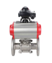 Кран шаровой DN.ru BV3131P(3pc)-FP-F-ISO-H Ду80 Ру25, трехсоставной полнопроходной фланцевый, нержавеющая сталь SS304, уплотнение - PTFE, с пневмоприводом PA-DA-105 двойного действия, с пневмораспределителем 4M310-08 220В, с БКВ APL-210N