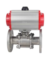 Кран шаровой DN.ru BV3131P(3pc)-FP-F-ISO-H Ду50 Ру40, трехсоставной полнопроходной фланцевый, нержавеющая сталь SS304, уплотнение - PTFE, с пневмоприводом PA-DA-083 двойного действия, с пневмораспределителем 4M310-08 220В
