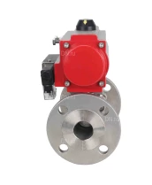 Кран шаровой DN.ru BV3131P(3pc)-FP-F-ISO-H Ду50 Ру40, трехсоставной полнопроходной фланцевый, нержавеющая сталь SS304, уплотнение - PTFE, с пневмоприводом PA-DA-083 двойного действия, с пневмораспределителем 4M310-08 220В
