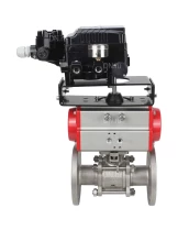Кран шаровой DN.ru BV3131P(3pc)-FP-F-ISO-H Ду100 Ру16, трехсоставной полнопроходной фланцевый, нержавеющая сталь SS304, PTFE, с пневмоприводом PA-SA-160 с возвратными пружинами и с электропневматическим поворотным позиционером YT-1000RSN с обратной связью