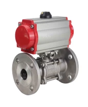 Кран шаровой DN.ru BV3131P(3pc)-FP-F-ISO-H Ду15 Ру40 полнопроходной трехсоставной, нержавеющая сталь SS304, фланцевый, уплотнение - PTFE, с пневмоприводом DN.ru PA-DA-052 двойного действия