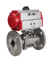 Кран шаровой DN.ru BV3131P(3pc)-FP-F-ISO-H Ду80 Ру25 полнопроходной трехсоставной, нержавеющая сталь SS304, фланцевый, уплотнение - PTFE, с пневмоприводом DN.ru PA-DA-105 двойного действия