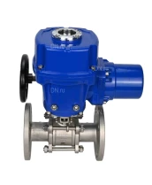 Кран шаровой DN.ru BV3131P(3pc)-FP-F-ISO-H Ду65 Ру25 трехсоставный из нержавеющей стали SS304, фланцевый, уплотнение - PTFE, полнопроходной, с 1/4-оборотным электроприводом DN.ru QT-N-010M-O2-380VAC-У1