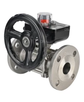 Кран шаровой DN.ru BV3131P(3pc)-FP-F-ISO-H Ду15 Ру40 трехсоставной из нержавеющей стали SS304, фланцевый, уплотнение - PTFE, полнопроходной с ISO-фланцем и редуктором DN.ru HGB RQN1-180Z с индикатором положения