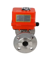 Кран шаровой DN.ru BV3232P(3pc)-FP-F-ISO-H Ду32 Ру40 трехсоставной из нержавеющей стали SS316, фланцевый, полнопроходной с электроприводом DN.ru QT-N-003EM-O1-220VAC-У1 MINI