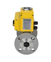 Кран шаровой DN.ru BV3232P(3pc)-FP-F-ISO-H Ду15 Ру40 трехсоставной из нержавеющей стали SS316, фланцевый, полнопроходной с электроприводом DN.ru QT-N-005EM-O1-24VDC-У1