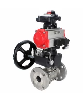 Кран шаровой DN.ru BV3131P(3pc)-FP-F-ISO-H Ду15 Ру40, трехсоставной полнопроходной фланцевый, нержавеющая сталь SS304, PTFE, с пневмоприводом PA-DA-052, с пн.распределителем 4M310-08 24В, с БКВ APL-210N, с ручным дублером MON1-250-T26-ISO