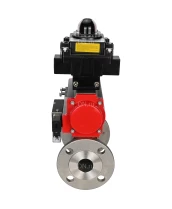 Кран шаровой DN.ru BV3131P(3pc)-FP-F-ISO-H Ду15 Ру40, трехсоставной полнопроходной фланцевый, нержавеющая сталь SS304, уплотнение - PTFE, с пневмоприводом PA-SA-065 с возвратными пружинами, с пневмораспределителем 4M310-08 220В, с БКВ APL-410N EX
