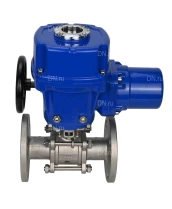 Кран шаровой DN.ru BV3232P(3pc)-FP-F-ISO-H Ду15 Ру40 трехсоставный из нержавеющей стали SS316, фланцевый, уплотнение - PTFE, полнопроходной, с 1/4-оборотным электроприводом DN.ru QT-N-005M-O2-380VAC-У1