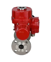 Кран шаровой DN.ru BV3232P(3pc)-FP-F-ISO-H Ду15 Ру40 трехсоставный из нержавеющей стали SS316, фланцевый, уплотнение - PTFE, полнопроходной, с 1/4-оборотным электроприводом DN.ru QT-EX-005M-O2-220VAC-У1