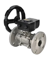 Кран шаровой DN.ru BV3131P(3pc)-FP-F-ISO-H Ду15 Ру40 трехсоставной из нержавеющей стали SS304, фланцевый, уплотнение - PTFE, полнопроходной с ISO-фланцем и редуктором DN.ru HAM RQN1-180Z-T40