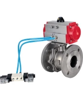 Кран шаровой DN.ru BV3232P(2pc)-FP-F-ISO-H Ду15 Ру40, полнопроходной фланцевый, нержавеющая сталь SS316, уплотнение - PTFE, с пневмоприводом PA-DA-052 двойного действия, с пневмораспределителем 4V320-10 220В