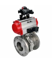 Кран шаровой DN.ru BV3232P(2pc)-FP-F-ISO-R Ду200 Ру16 полнопроходной двухходовой, нержавеющая сталь 316, фланцевый, уплотнение - PTFE, с пневмоприводом PA-DA-140 двойного действия и БКВ APL-210N