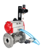 Кран шаровой DN.ru BV3131P(3pc)-FP-F-ISO-H Ду100 Ру16, трехсоставной полнопроходной фланцевый, нержавеющая сталь SS304, уплотнение - PTFE, с пневмоприводом PA-DA-130 двойного действия, с пневмораспределителем 4V320-08 220В, с БПВ AFC2000