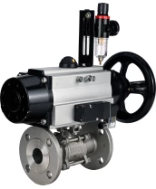Кран шаровой DN.ru BV3232P(3pc)-FP-F-ISO-H Ду100 Ру16 полнопроходной трехсоставной, фланцевый, нержавеющая сталь 316, уплотнение - PTFE, 22х22, F10, WDVF, с пневмоприводом DN.ru PA-DA-105-1, пневмораспределителем 4М310-08 220В NAMUR и БПВ AFC2000
