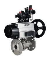 Кран шаровой DN.ru BV3232P(3pc)-FP-F-ISO-H Ду100 Ру16 полнопроходной трехсоставной, фланцевый, нержавеющая сталь 316, уплотнение - PTFE, 22х22, F10, WDVF, пневмопривод DN.ru PA-DA-105-1, пневмораспределитель 4М310-08 220В NAMUR, БКВ APL-210N и БПВ AFC2000