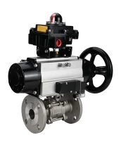 Кран шаровой DN.ru BV3232P(3pc)-FP-F-ISO-H Ду100 Ру16 полнопроходной трехсоставной, фланцевый, нержавеющая сталь 316, уплотнение - PTFE, 22х22, F10, WDVF, с пневмоприводом DN.ru PA-DA-105-1, пневмораспределителем 4М310-08 220В NAMUR и БКВ APL-410N EX