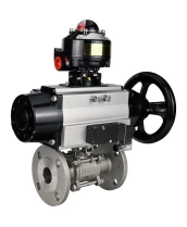 Кран шаровой DN.ru BV3232P(3pc)-FP-F-ISO-H Ду100 Ру16 полнопроходной трехсоставной, фланцевый, нержавеющая сталь 316, уплотнение - PTFE, 22х22, F10, WDVF, с пневмоприводом DN.ru PA-DA-105-1, пневмораспределителем 4М310-08 220В NAMUR и БКВ APL-510N EX