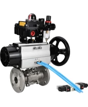 Кран шаровой DN.ru BV3131P(3pc)-FP-F-ISO-H Ду65 Ру25, трехсоставной полнопроходной фланцевый, нержавеющая сталь SS304, уплотнение - PTFE, с пневмоприводом PA-DA-105-1, с пневмораспределителем 4V320-08 220В, с БКВ APL-410N EX, с БПВ AFC2000