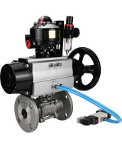 Кран шаровой DN.ru BV3131P(3pc)-FP-F-ISO-H Ду65 Ру25, трехсоставной полнопроходной фланцевый, нержавеющая сталь SS304, уплотнение - PTFE, с пневмоприводом PA-DA-105-1, с пневмораспределителем 4V320-10 220В, с БКВ APL-510N EX, с БПВ AFC2000